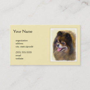 Carte De Visite Peinture Poméranienne Noir et Tan Art Chien origin