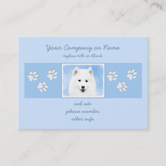 Carte De Visite Peinture Samoyed Puppy - Jolie Art Original Chien (Devant)