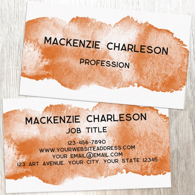 Carte De Visite Peinture simple aquarelle brosse Brûlé orange (Simple watercolor paint brushstroke custom text business card)