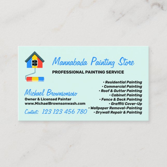 Carte De Visite Peinture verte Décor Moderne Professionnel (Devant)