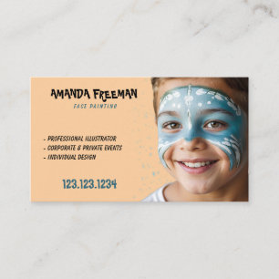 Carte De Visite Peinture Visage Unique Bleu & Orange Enfants