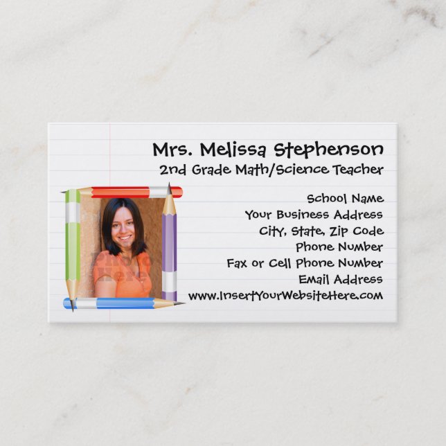 Carte De Visite Pencils Photo Professeur Tutorer l'éducation scola (Devant)