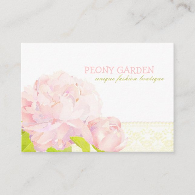 Carte De Visite Peony + Faux Lace Élégante Mode (Devant)