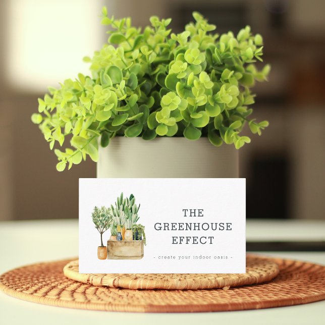 Carte De Visite Pépinière de plantes en pot à aquarelle verdure  (Watercolor Greenery Potted Houseplants Nursery Business Card)
