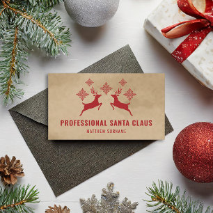 Carte De Visite Père Noël Professionnel Cerf Rouge Et Flocons De N