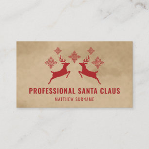Carte De Visite Père Noël Professionnel Cerf Rouge Et Flocons De N