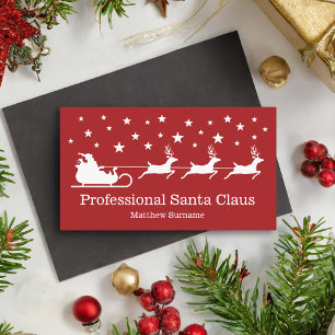 Carte De Visite Père Noël Rouge Traîneau Service Professionnel de