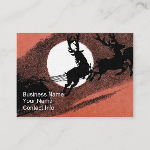 Carte De Visite Père Noël Sleigh et silhouette de renne