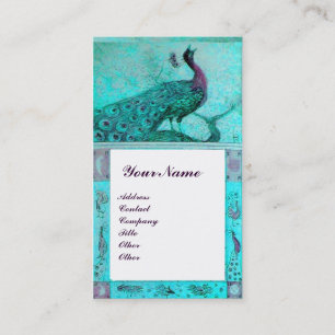 Carte De Visite PERRUCHES AMOUR MARIAGE MONOGRAMME Bleu Aqua blanc