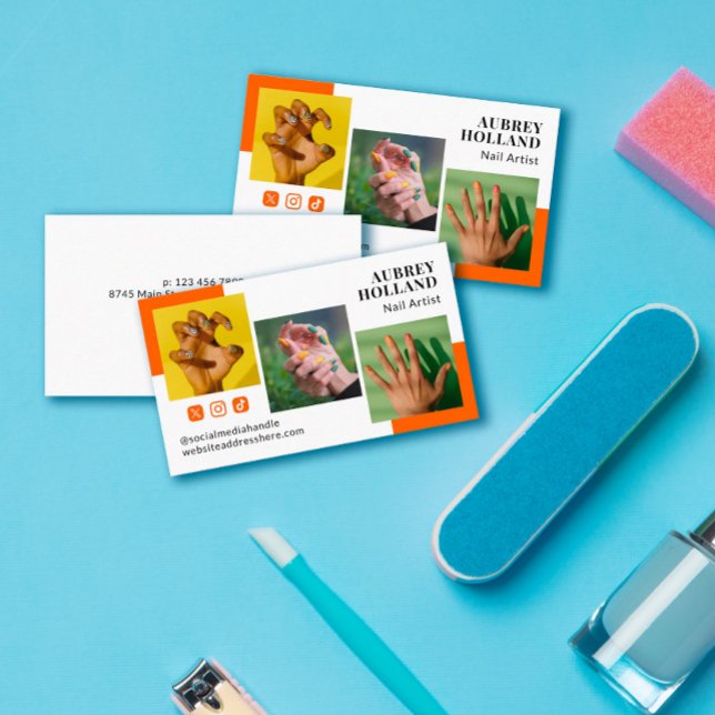 Carte De Visite Persimmon Modern 3 Photos Social Media Nail Artist (Créateur téléchargé)