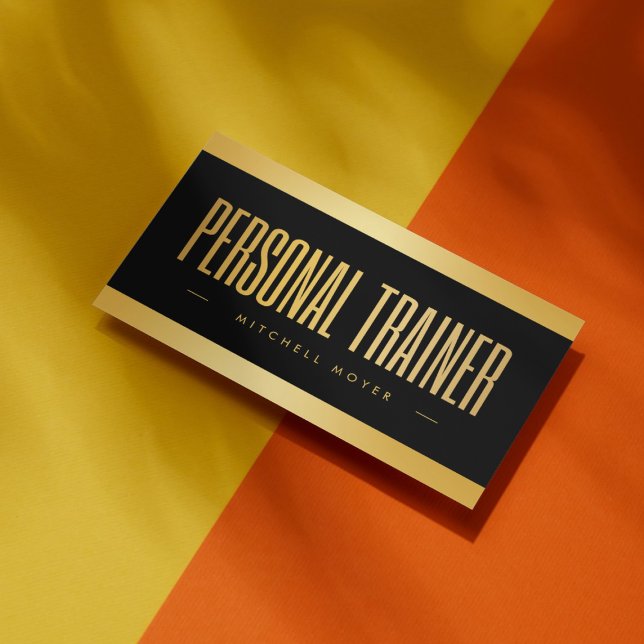 Carte De Visite Personal Trainer Black And Gold Business Card (Créateur téléchargé)