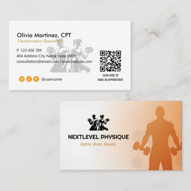 Carte De Visite Personal Trainer Business | Orange White (Devant / Derrière)