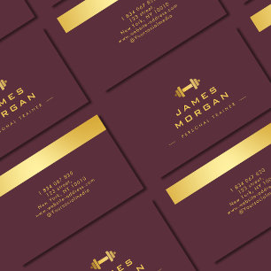 Carte De Visite Personal Trainer Gold Dumbbell burgundy