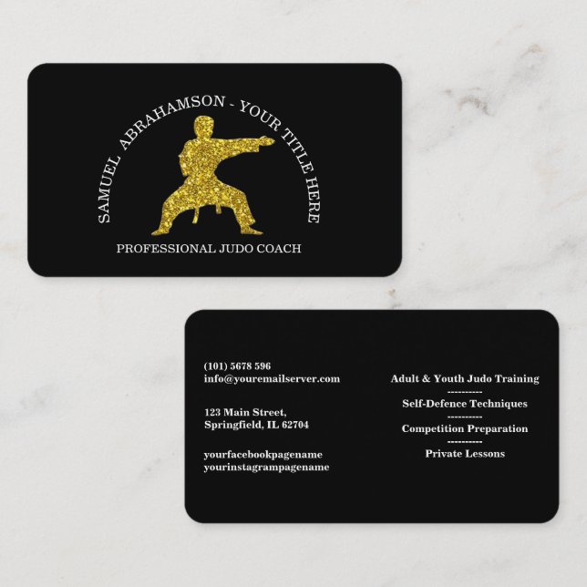 Carte De Visite Personalize Karate instructor Gold Kickboxing  (Devant / Derrière)