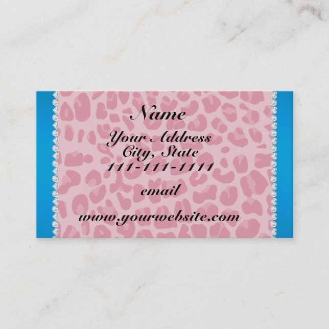 Carte De Visite Personalized name pretty pink leopard blue stripe (Devant)