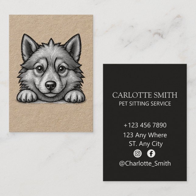 Carte De Visite Personalized Veterinarian Husky Sketch (Devant / Derrière)