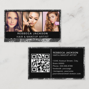 Carte De Visite Personnalisable 3 Photo Salon de maquillage coiffe