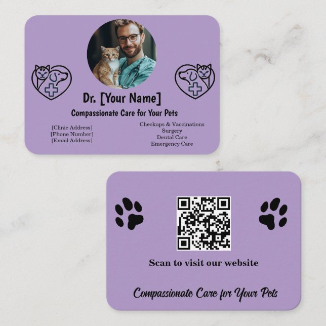 Carte de visite personnalisable de vétérinaire ave (Devant / Derrière)