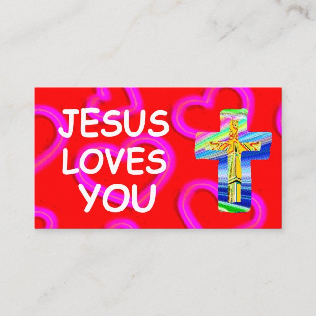 Carte De Visite Personnalisable Jésus Vous Aime Avec La Croix Chré (Devant)