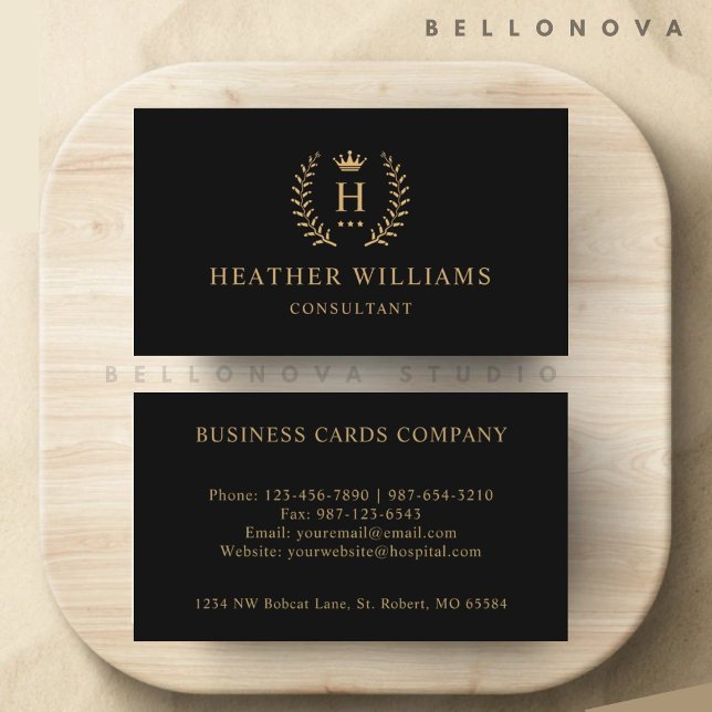 Carte De Visite Personnalisable Noir Et Or Professionnel (Customizable Black And Gold Professional Business Card)