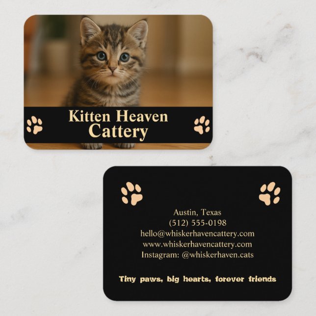 Carte de visite personnalisable pour chatterie (Devant / Derrière)