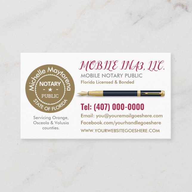 Carte de visite personnalisable pour Notaire Mobil (Devant)