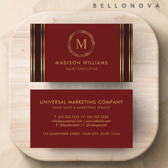 Carte De Visite Personnalisable Red Maroon Gold Professional (Customizable Red Maroon Gold Professional Business Card)