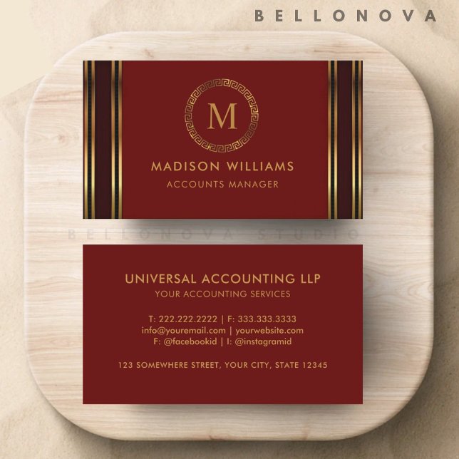 Carte De Visite Personnalisable Red Maroon Gold Professional (Customizable Red Maroon Gold Professional Business Card)