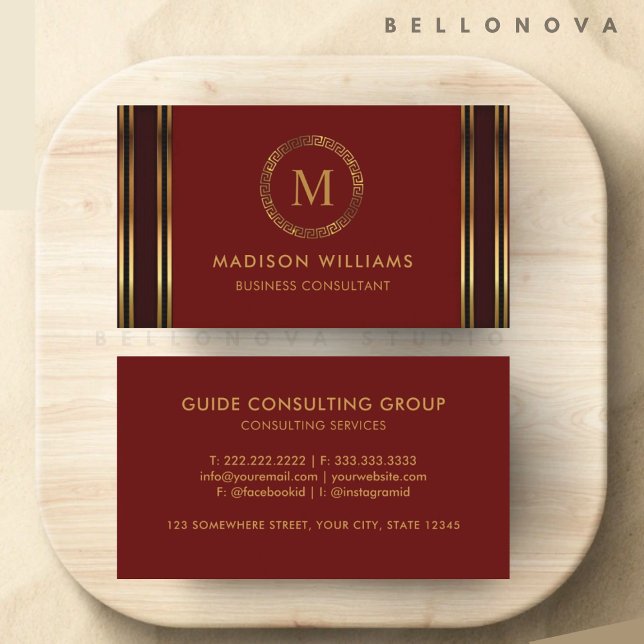 Carte De Visite Personnalisable Red Maroon Gold Professional (Customizable Red Maroon Gold Professional Business Card)