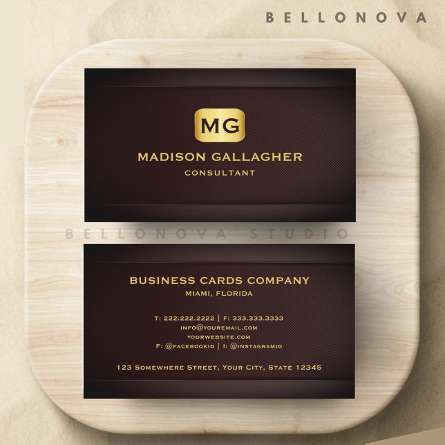 Carte De Visite Personnalisable Rouge Foncé Marron Doré Profession (Customizable Dark Red Maroon Gold Professional Business Card)