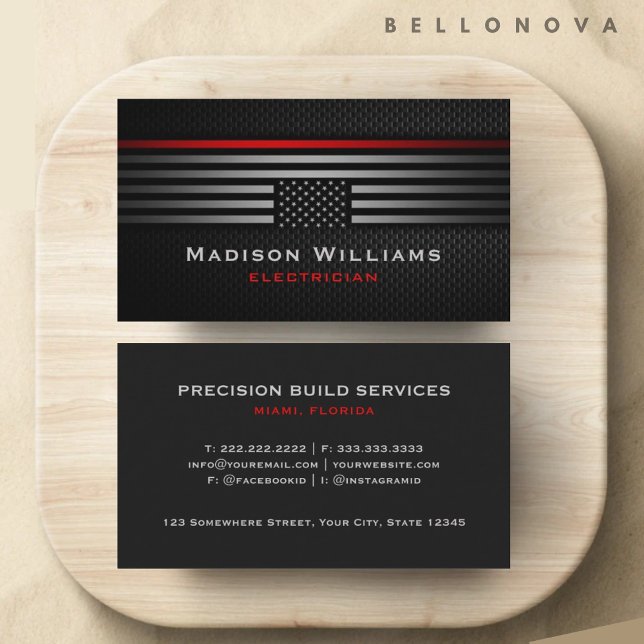 Carte De Visite Personnalisé Black Grey Red États-Unis America Fla (Custom Black Grey Red The USA America Flag Premium Business Card)