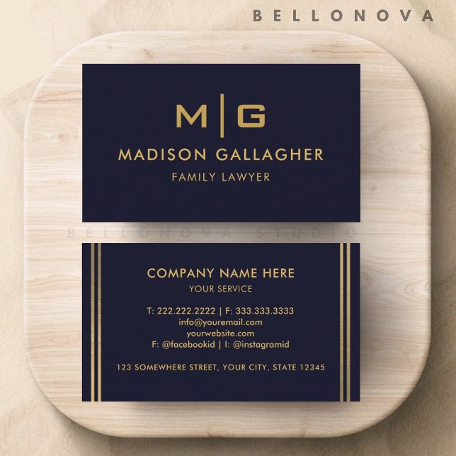 Carte De Visite Personnalisé bleu marine noir et or professionnel (Custom Dark Navy Blue Black And Gold Professional Business Card)