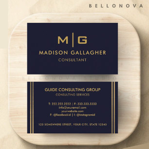 Carte De Visite Personnalisé bleu marine noir et or professionnel