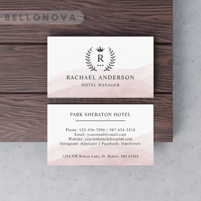 Carte De Visite Personnalisé initial et blanc rose noir Monogramme (Custom Initial & White Black Pink Monogrammed Business Card)