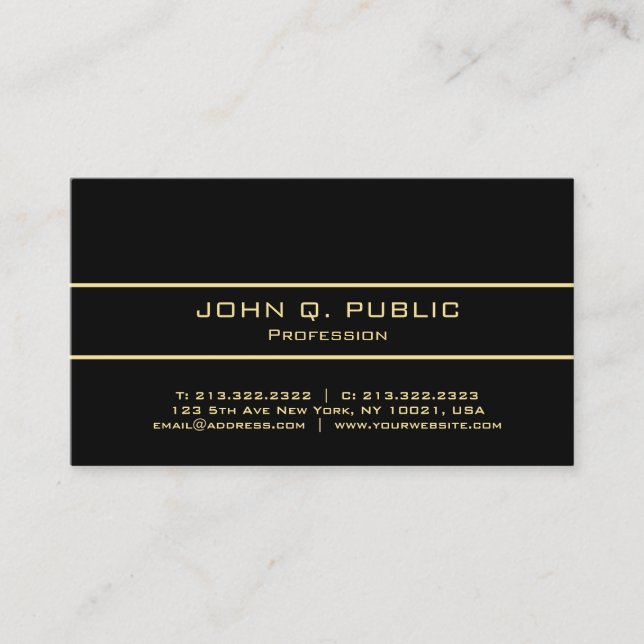 Carte De Visite Personnalisé Professionnel Élégant Noir Et Or Mode (Devant)