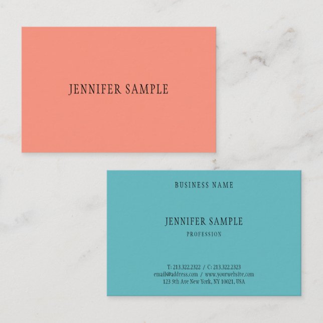 Carte De Visite Personnalisé Professionnel Moderne Élégant Couleur (Devant / Derrière)