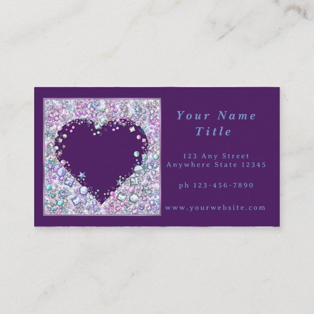 Carte de visite personnalisé Purple Jewel Heart (Dos)
