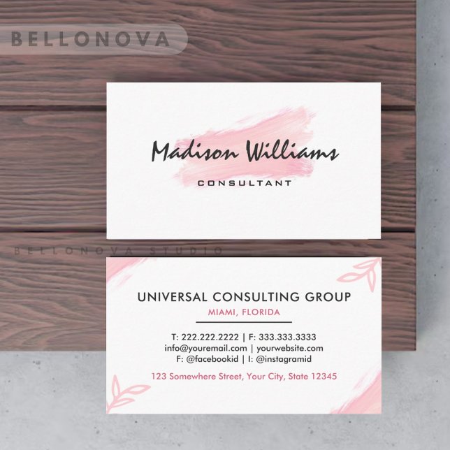 Carte De Visite Personnalisé Rose et Noir Cute Professionnel (Custom White Pink And Black Cute Professional Business Card)