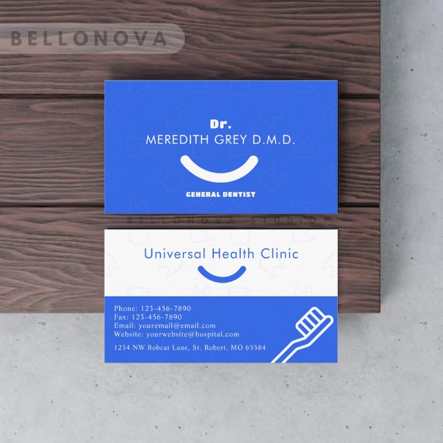 Carte De Visite Personnalisé Royal Bleu Blanc Dentiste Médecins Fa (Custom Royal Blue White Dentist Doctors Fancy Business Card)