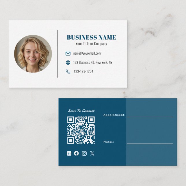 Carte de visite personnalisée avec code QR bleu ma (Devant / Derrière)