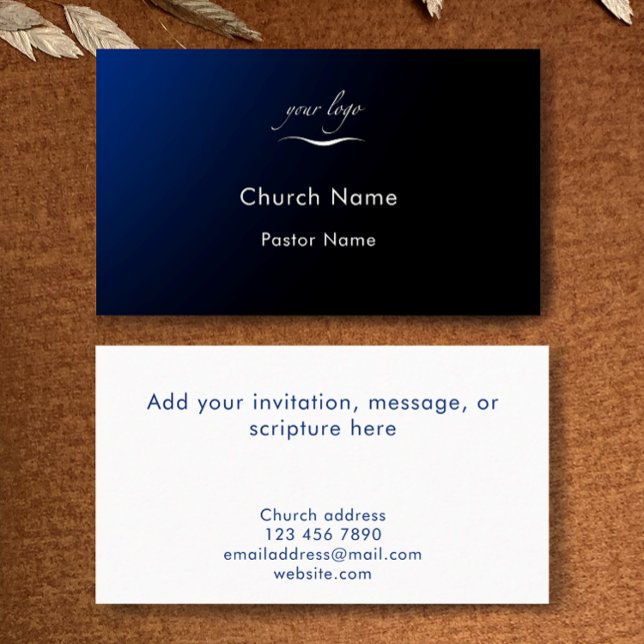 Carte de visite personnalisée pour pasteur ou mini (Add your custom text to these blue gradient modern Church pastor or minister business card template.)