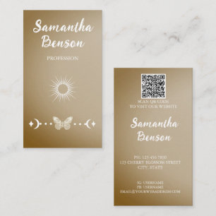Carte De Visite Personnaliser Butterfly Moon Sun Beige QR Code