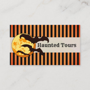 Carte De Visite Personnaliser Halloween Tours Hantées Orange Noir