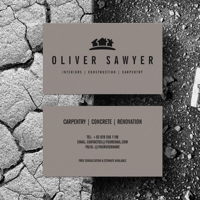 Carte De Visite Personnaliser la rénovation de construction Minima (Personalize with your business card details)