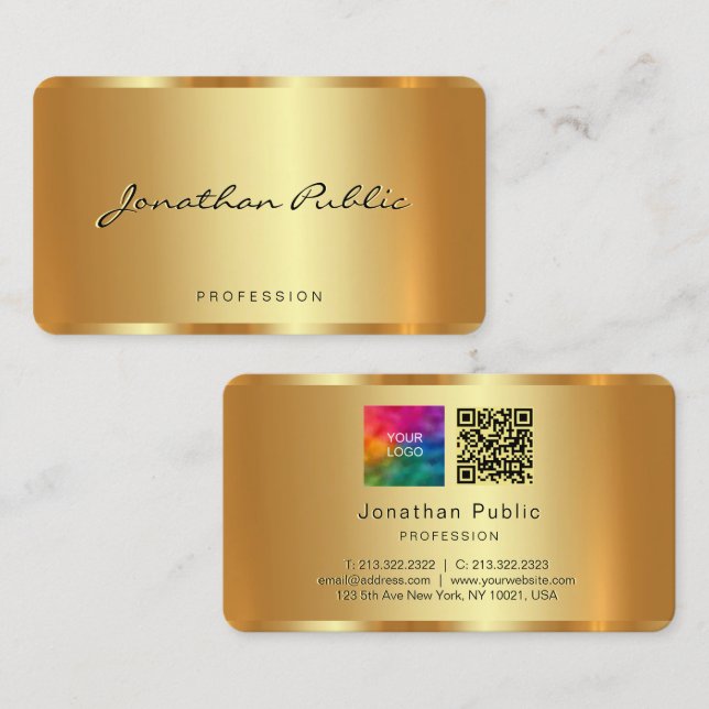 Carte De Visite Personnalisez votre Logo Texte Code QR Gold Modèle (Devant / Derrière)