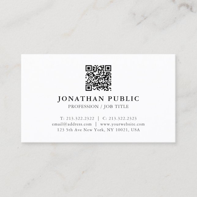 Carte De Visite Personnalisez votre texte QR Code Moderne Élégant  (Devant)