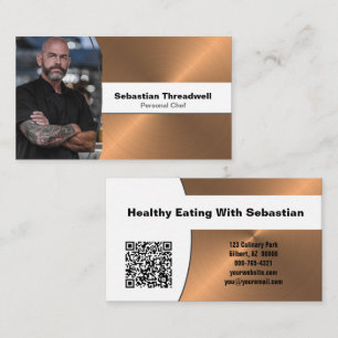 Carte De Visite Personnel chef Brushed Copper Custom Photo QR Code