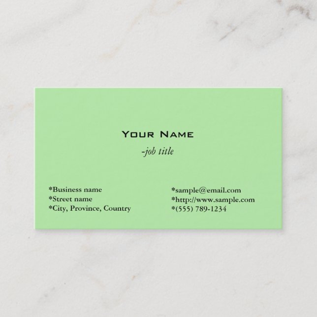 carte de visite personnelle vert clair (Devant)