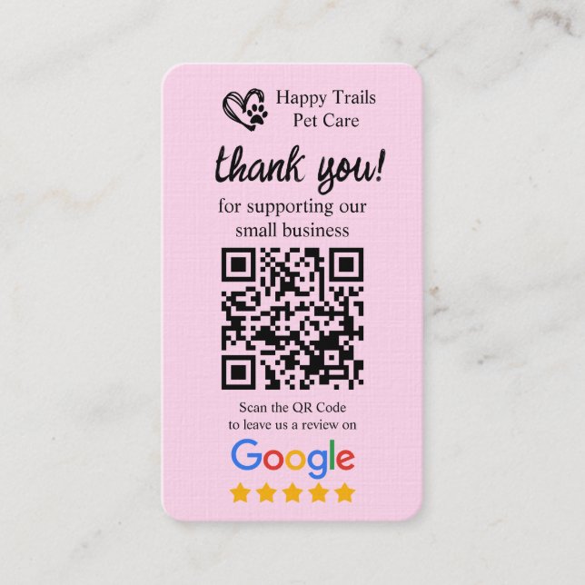 Carte De Visite Pet Care Google Review Request Card avec code QR (Devant)