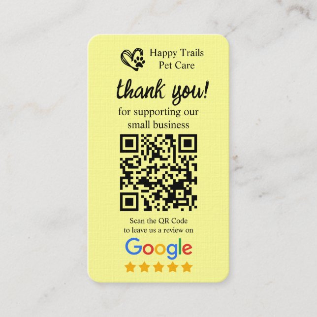 Carte De Visite Pet Care Google Review Request Card avec code QR (Devant)